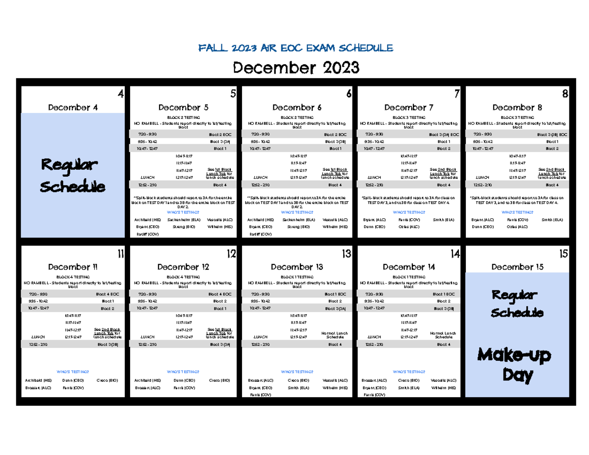 End of Course EOC - Fall 2023-24 - Schedule - FALL 2023 AIR EOC EXAM ...