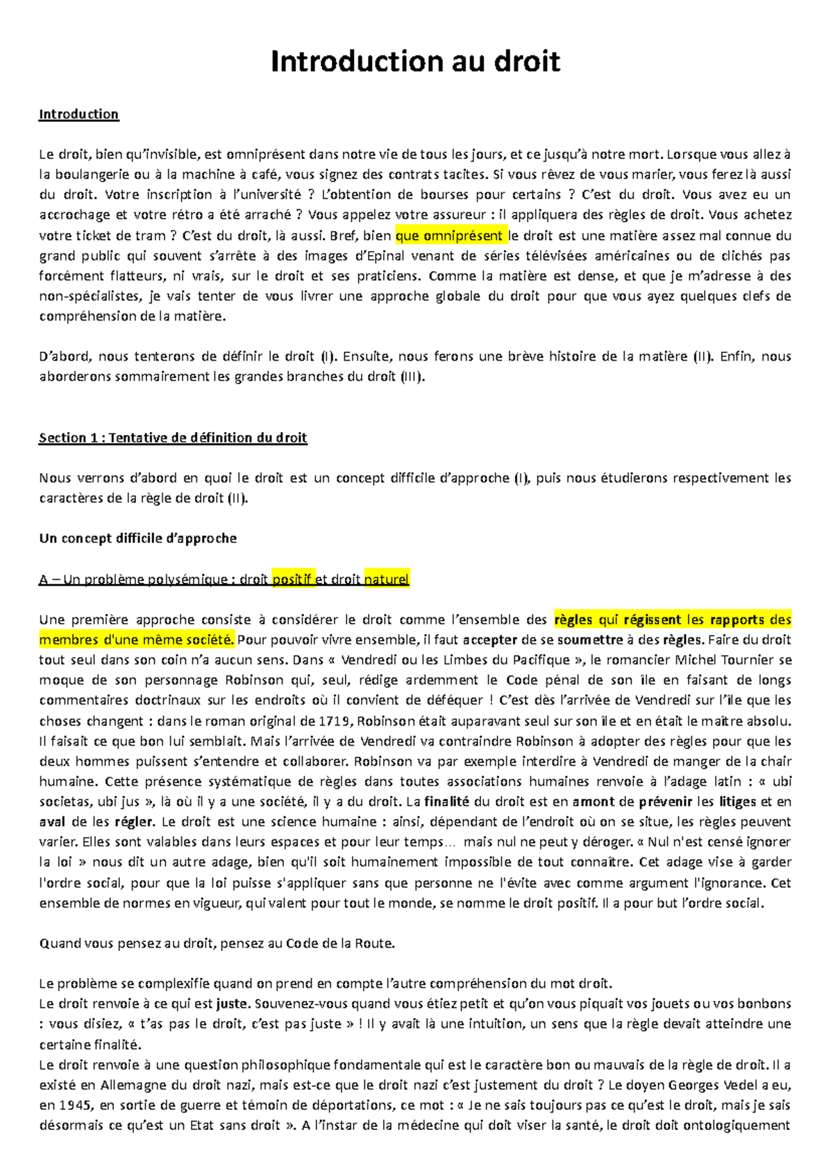 Introduction au Droit - Cours de Droit 101 - Studocu