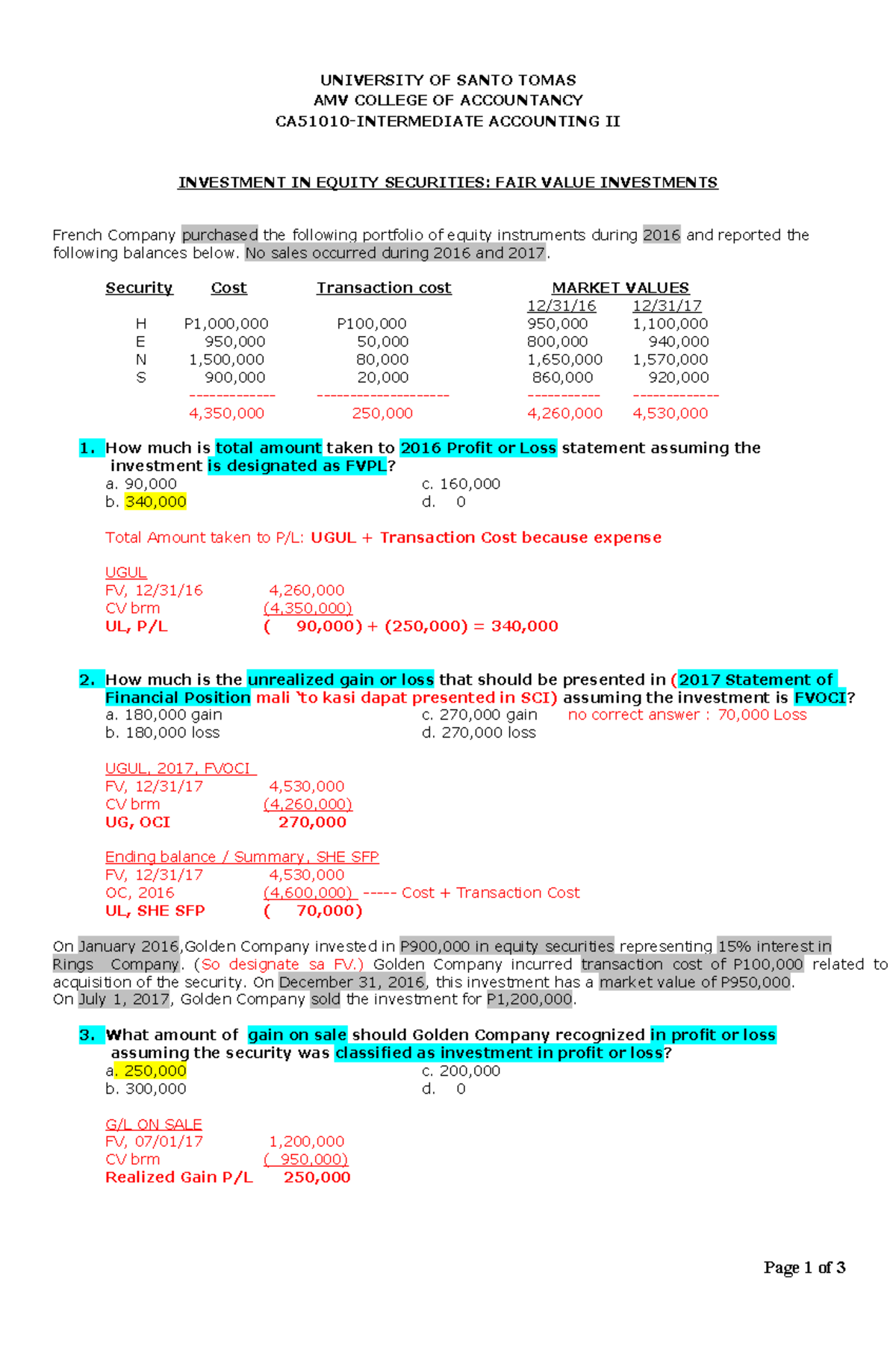 CA51010 - Intermediate Accounting II: Investment in Equity Fair Value ...