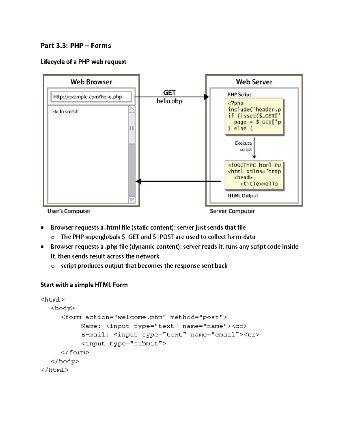 3.3 PHP - Forms - Part 3: PHP – Forms Lifecycle of a PHP web request ...