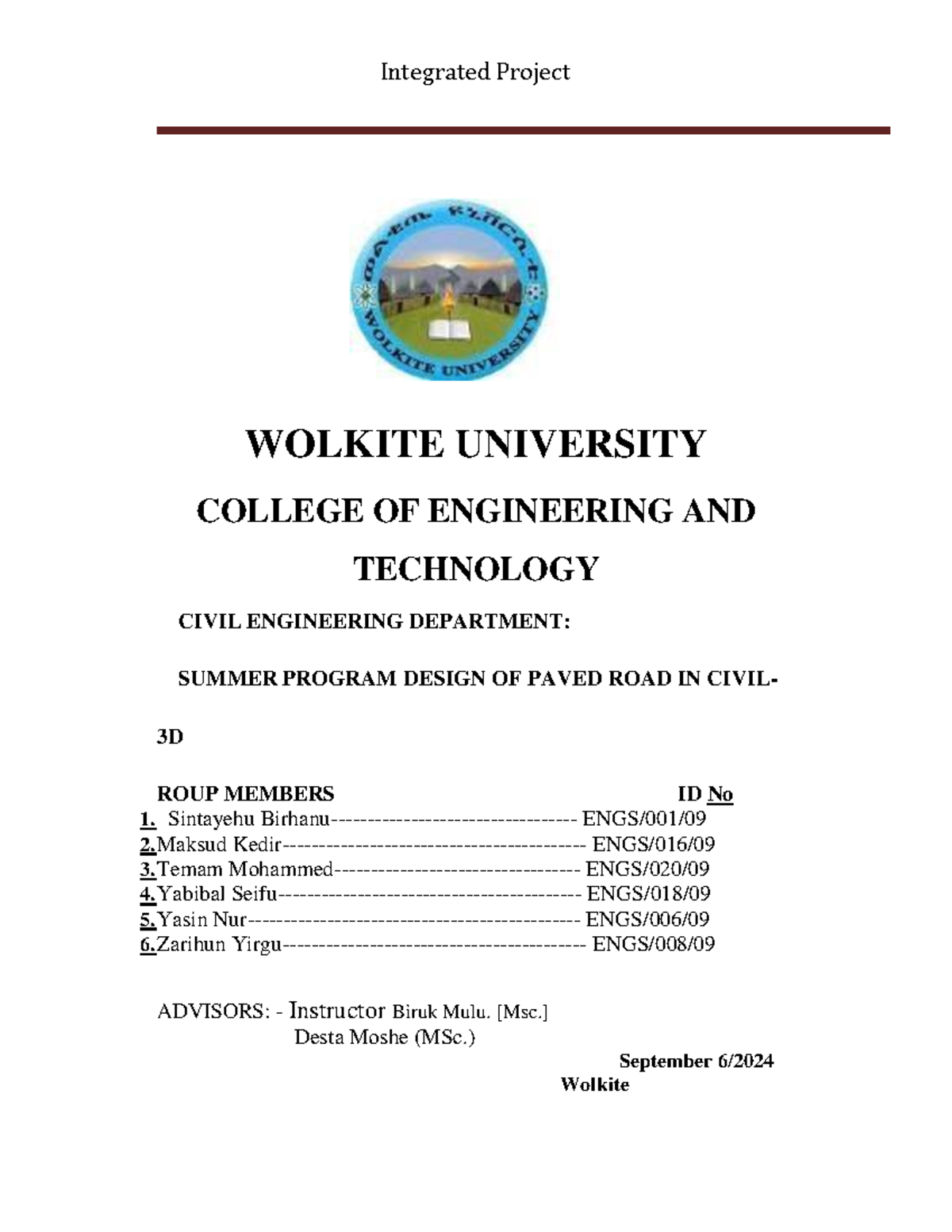 Coverpage - Computer Science - Integrated Project WOLKITE UNIVERSITY ...