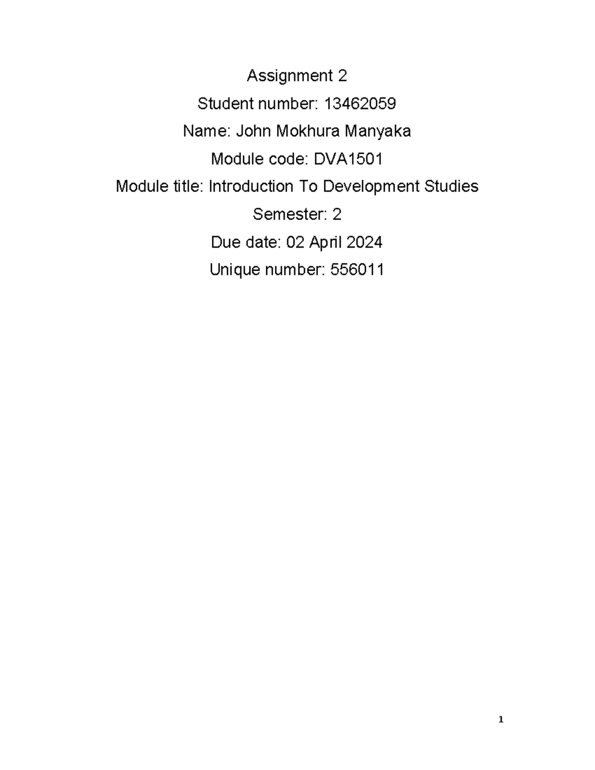 DVA1501 Assignment 2: Understanding Sustainable Development Approaches ...