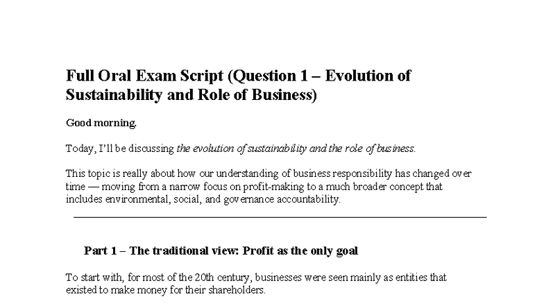 Full Oral Exam Script: Evolution of Sustainability & Business Role ...
