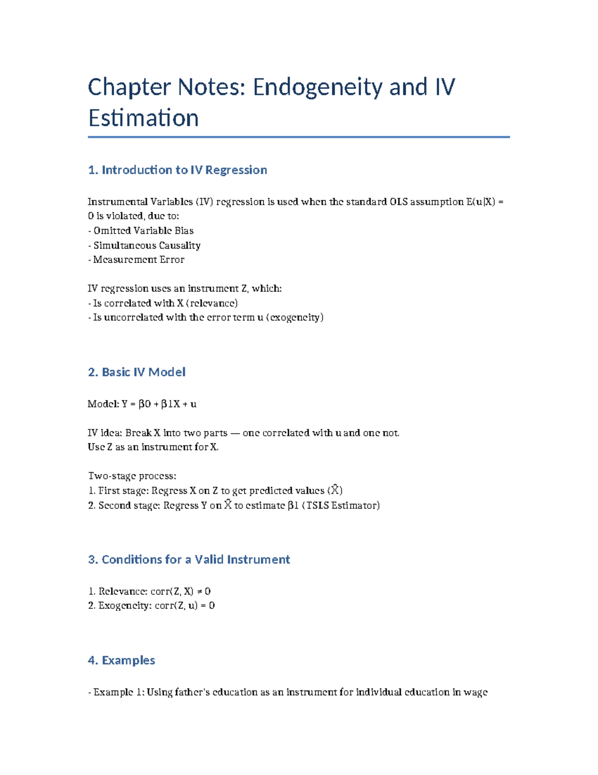Chapter Notes: IV Regression & Endogeneity Analysis - Studocu
