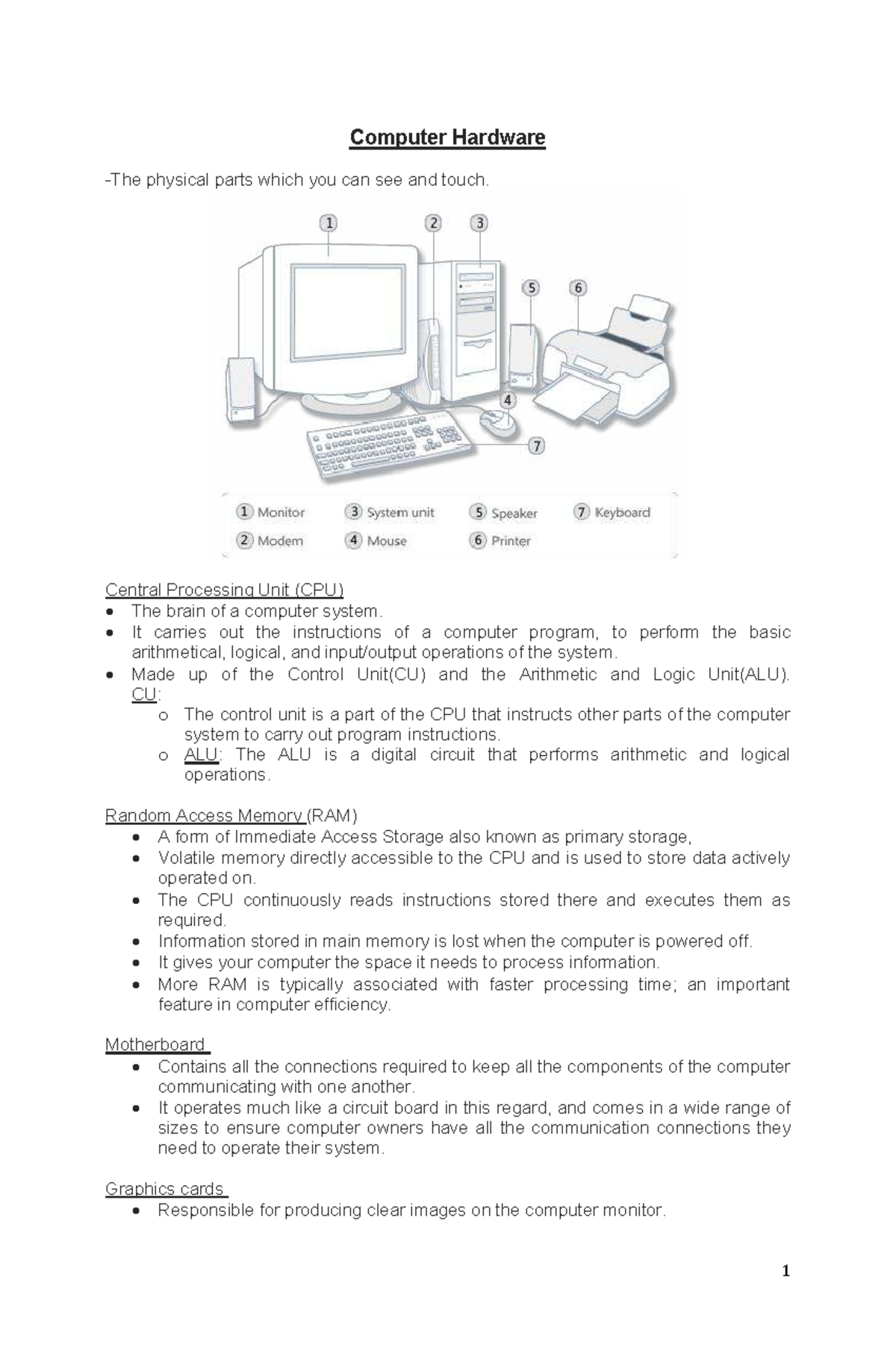 Computer Hardware Overview: Key Components Explained - Studocu