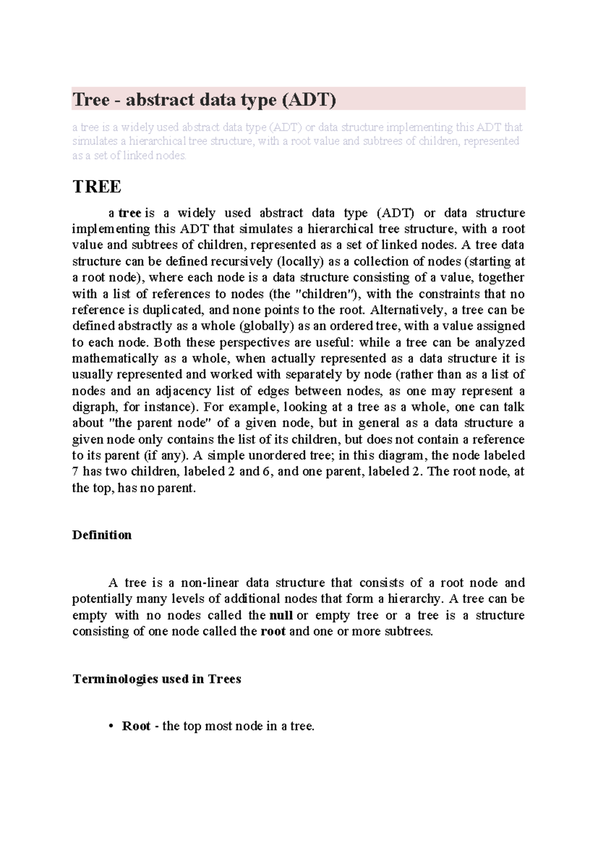 Binary Tree ADT: Comprehensive Study Materials and Applications - Studocu