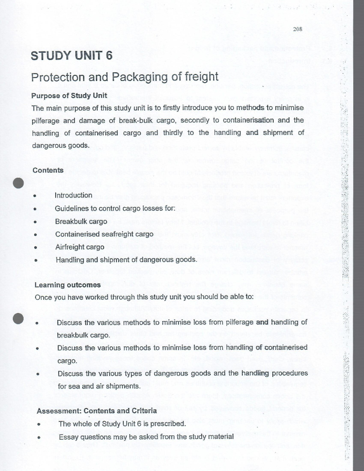 208 Study Unit 6: Protection & Packaging of Freight - Studocu