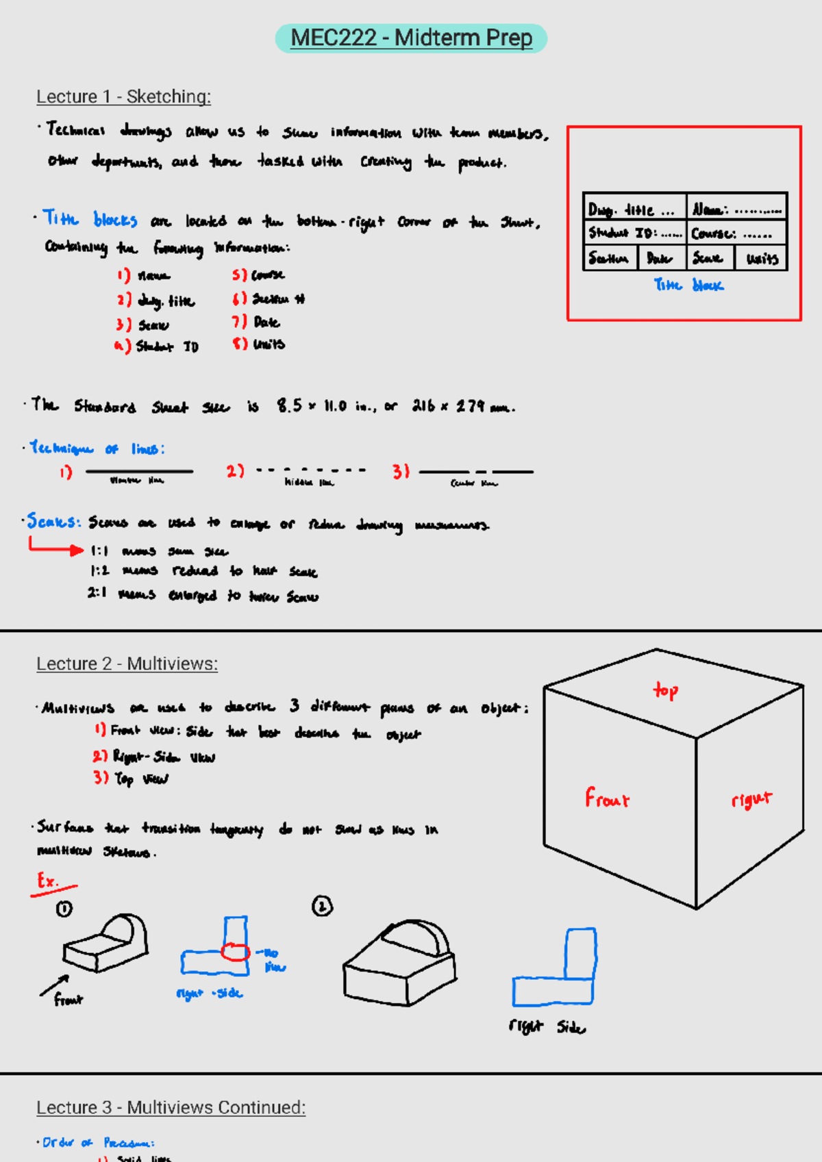 Midterm Prep 250226: Technical Drawing Techniques and Multiviews - Studocu