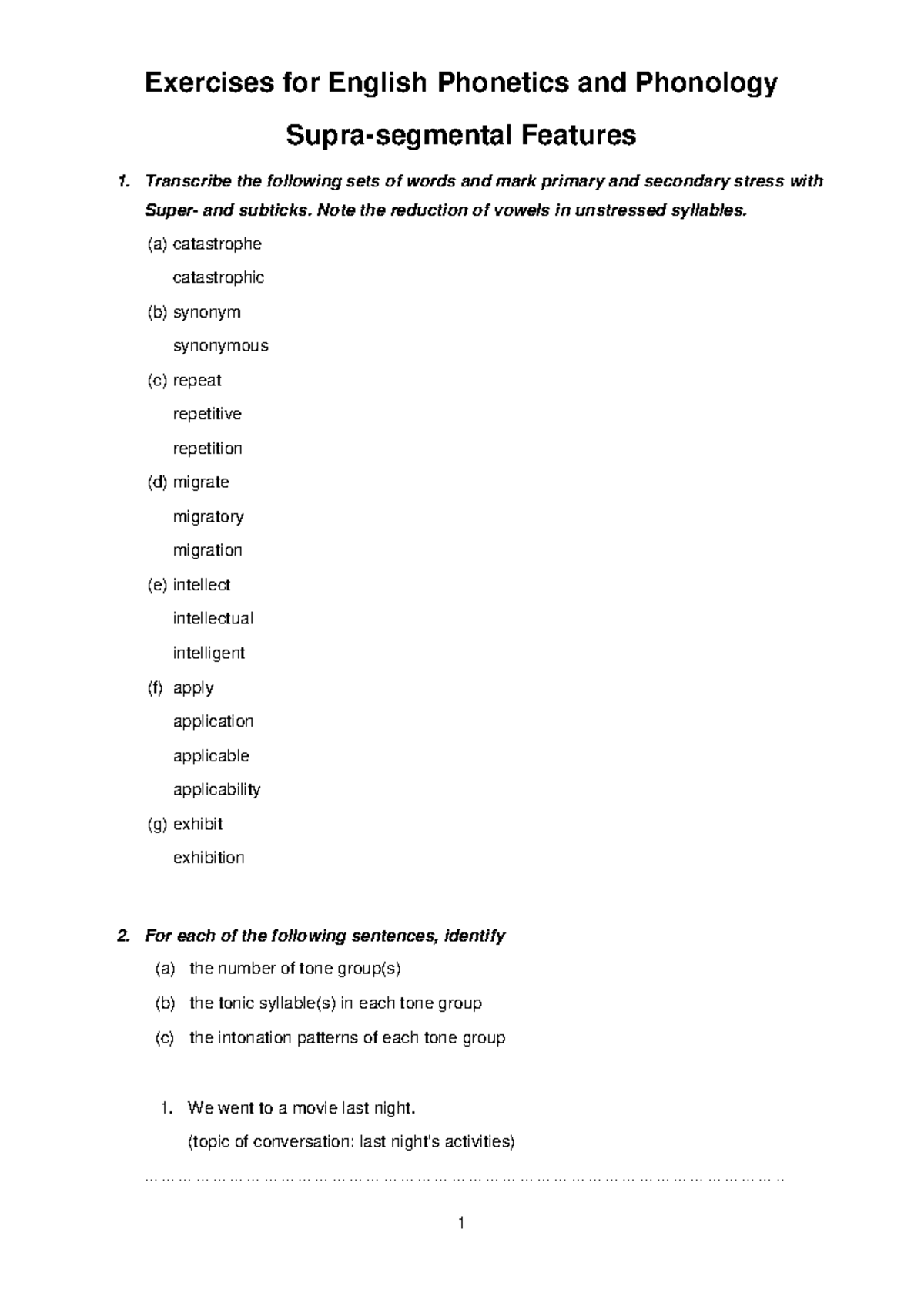 A04 - Exercises on Suprasegmental Features in Phonology - Studocu