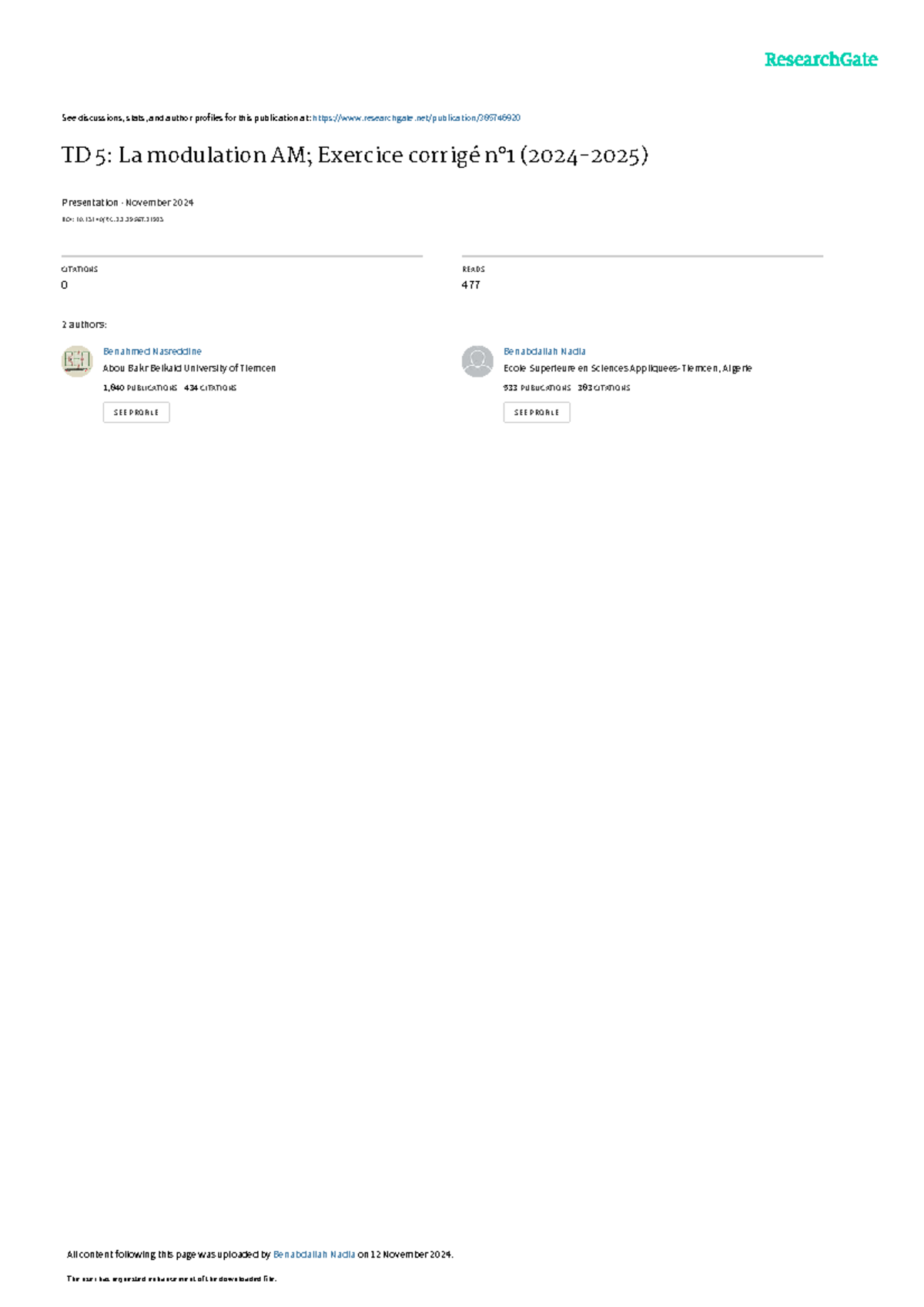 TD5 Modulation AM Exo 1 Solution - See discussions, stats, and author ...