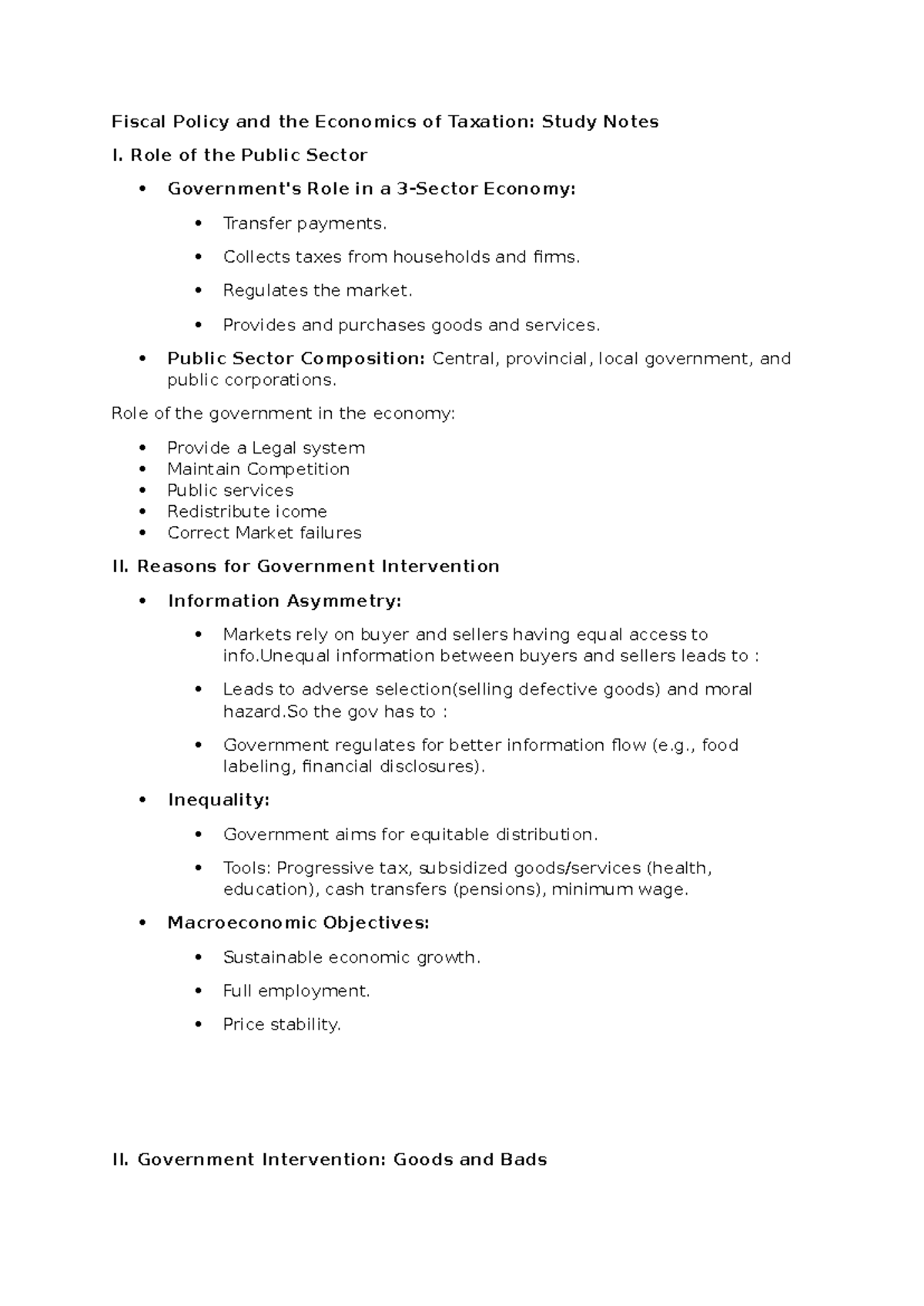 Fiscal Policy and Taxation: Comprehensive Study Notes for ECON 101 ...