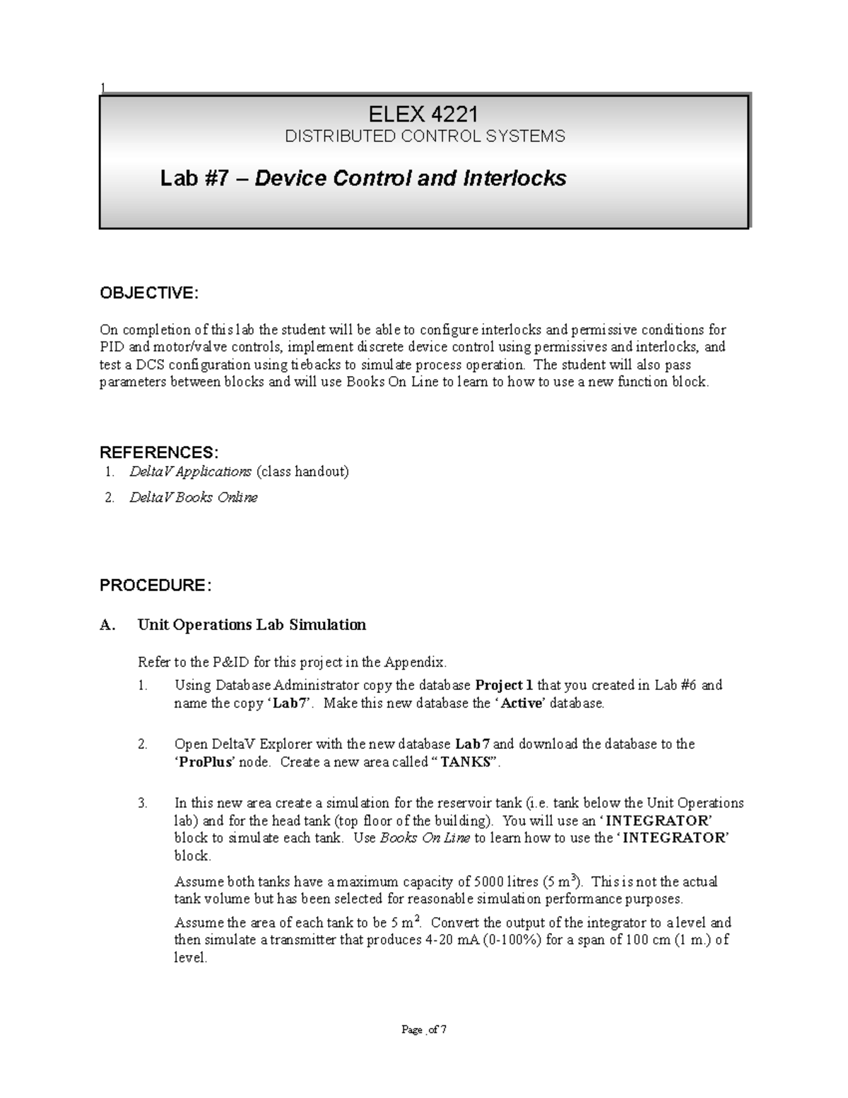 Lab #7 Device Control & Interlocks Rev4 - 1 OBJECTIVE: On completion of ...