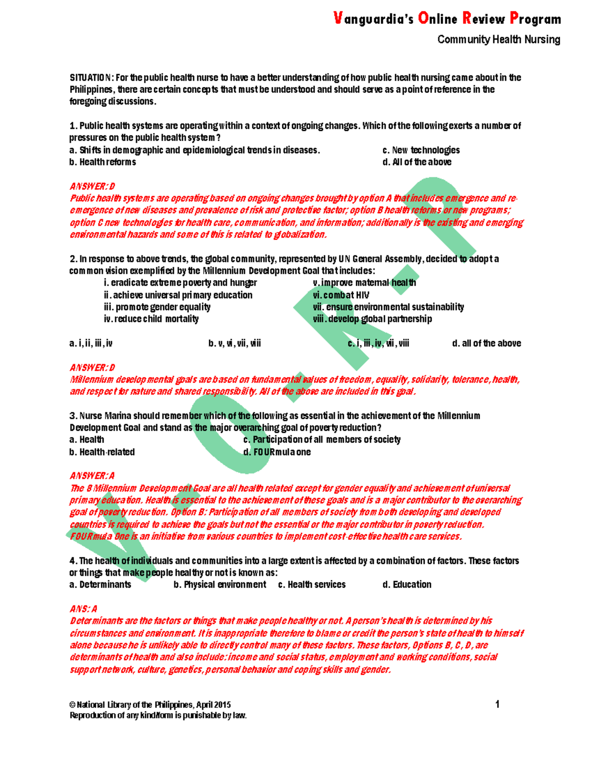 Online Review Program: Community Health Nursing Exam (CHN 101) - Studocu