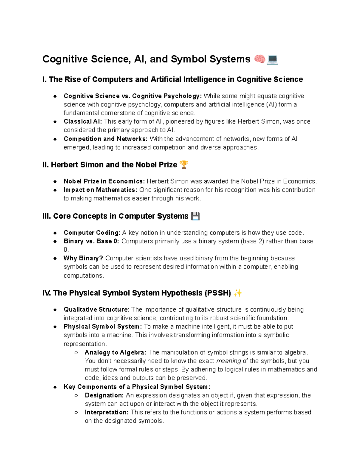 Cognitive Science and AI: Exploring Symbol Systems in CS101 - Studocu
