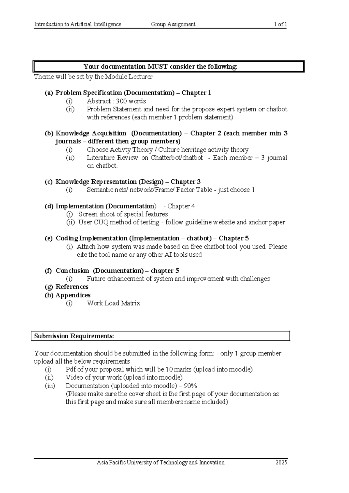 IAI 2025 Group Assignment 1: Documentation Guide by Chapters - Studocu