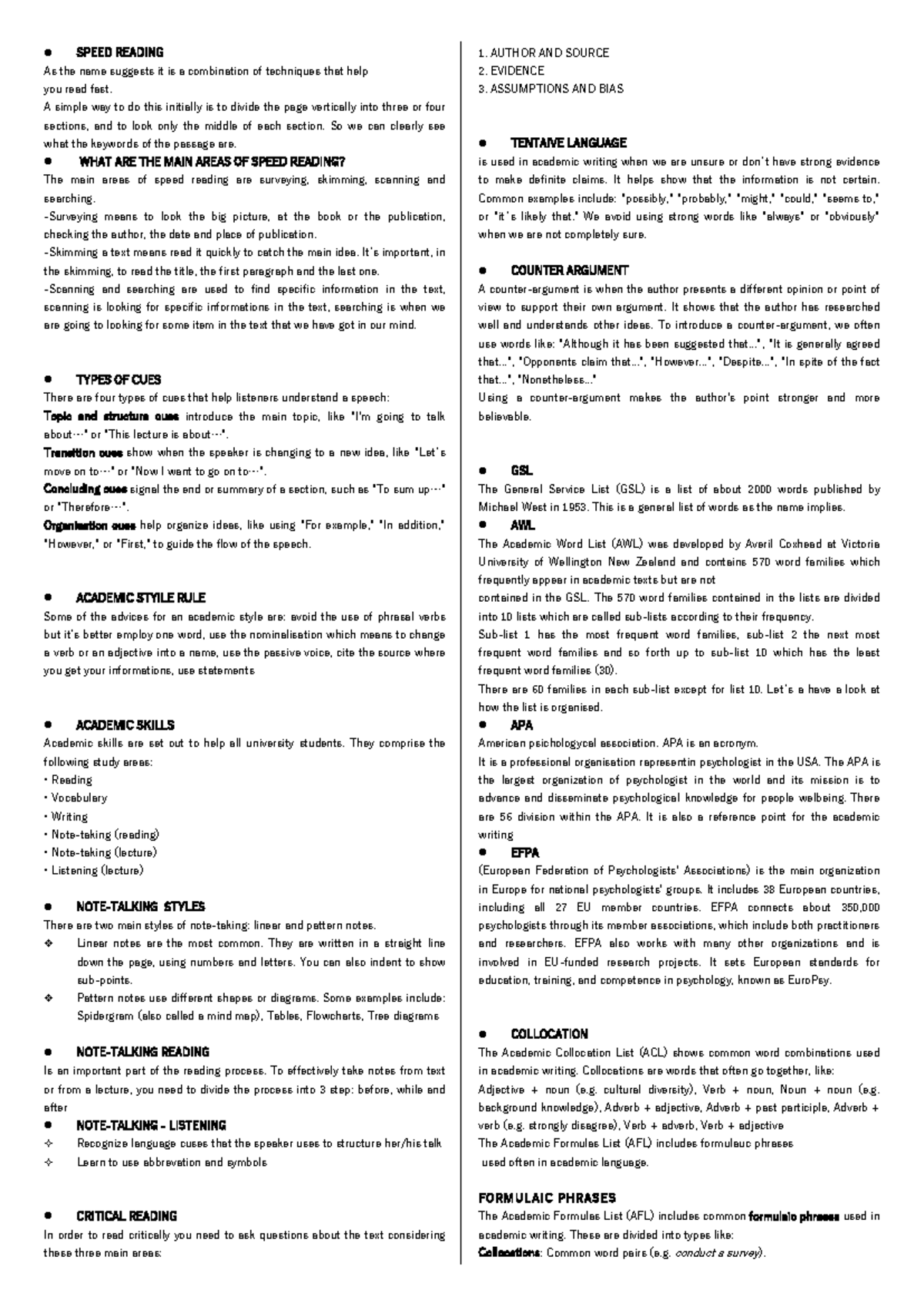 Strategies for Academic Speed Reading and Note-Taking (ENG101) - Studocu