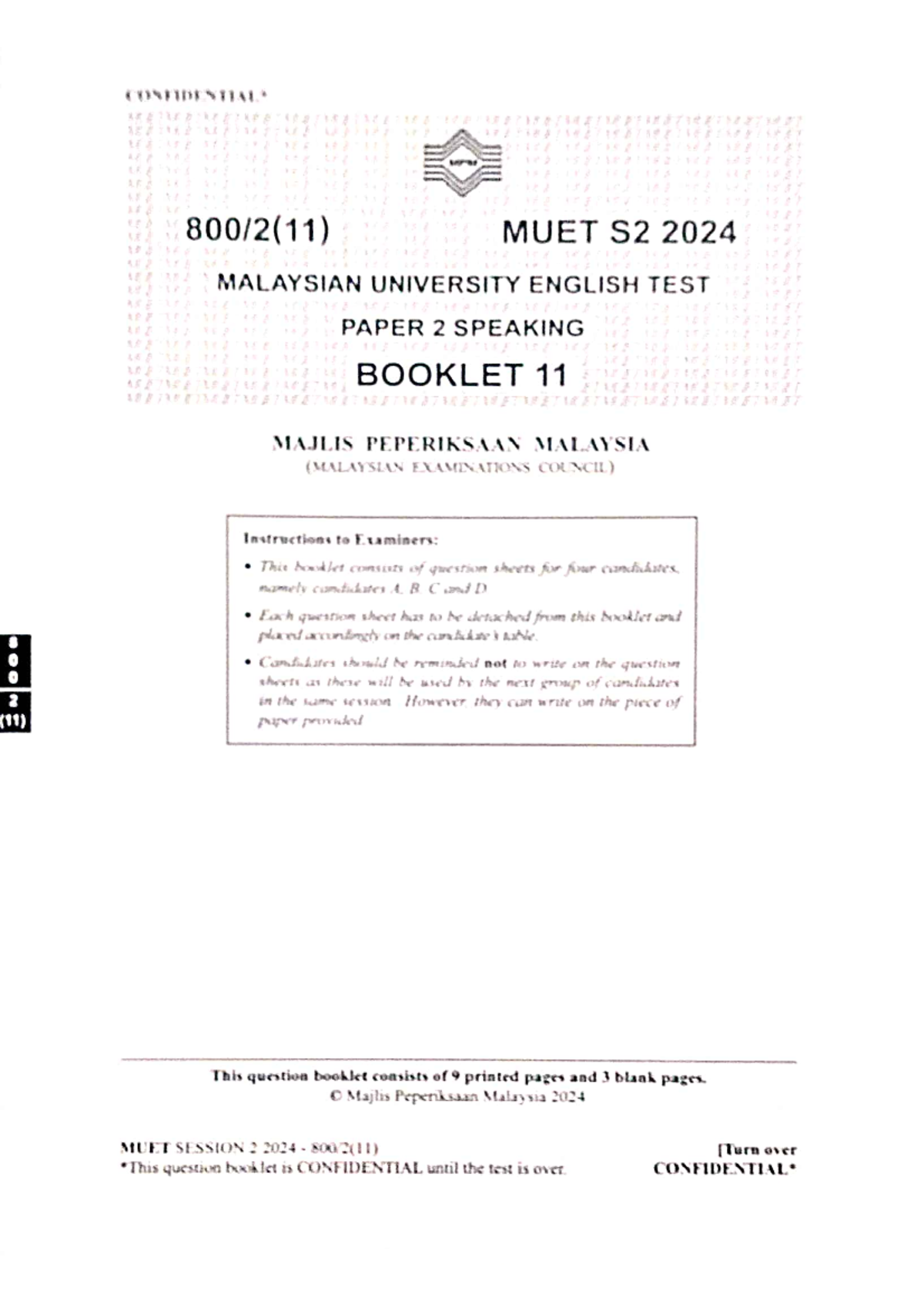 MUET S2 2024 Speaking Test Paper 2 Booklet 11 Instructions & Questions ...