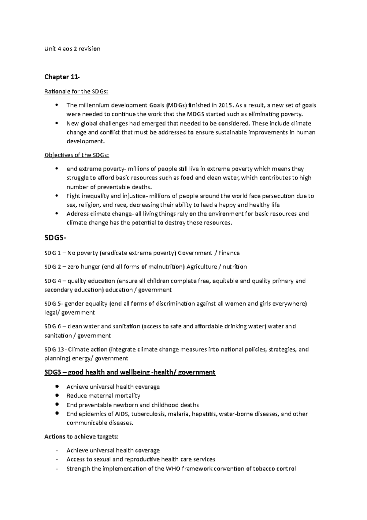 Unit 4 AOS 2 Revision: Understanding the Sustainable Development Goals ...