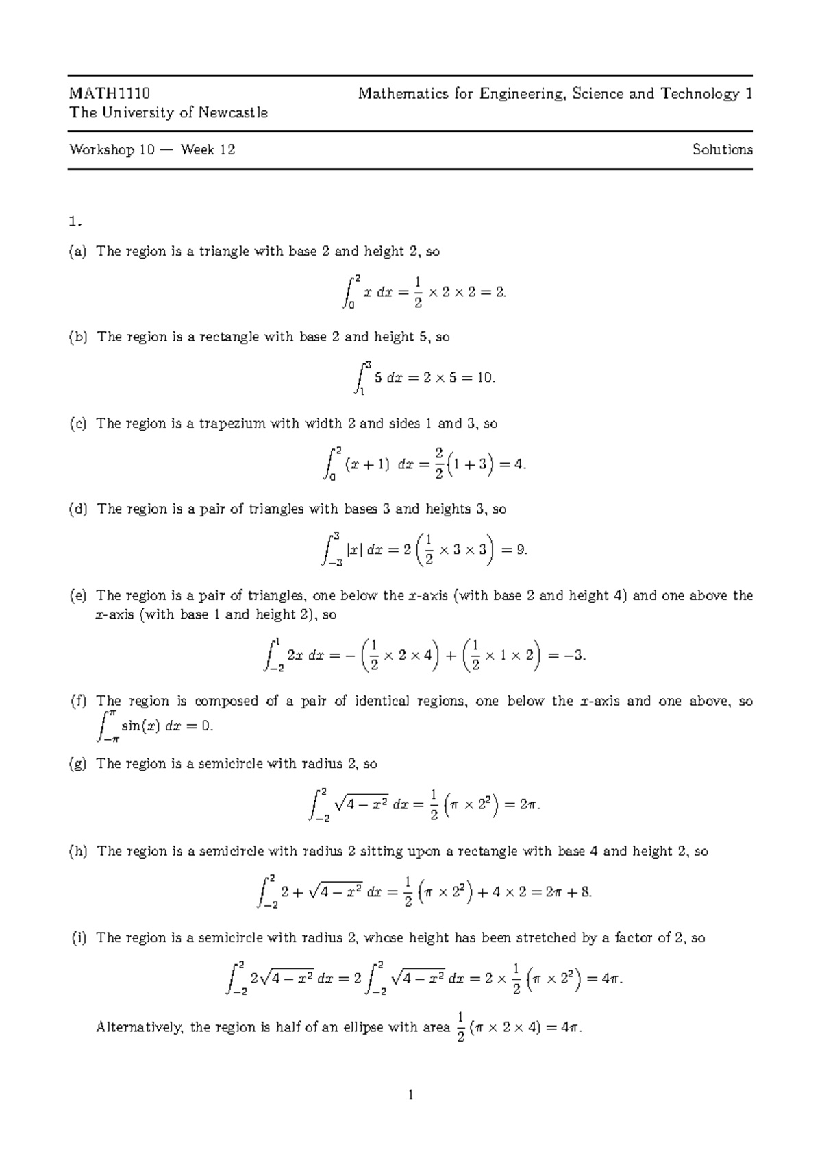 Workshop 10 - Week 12 solutions - MATH1110 Mathematics for Engineering ...