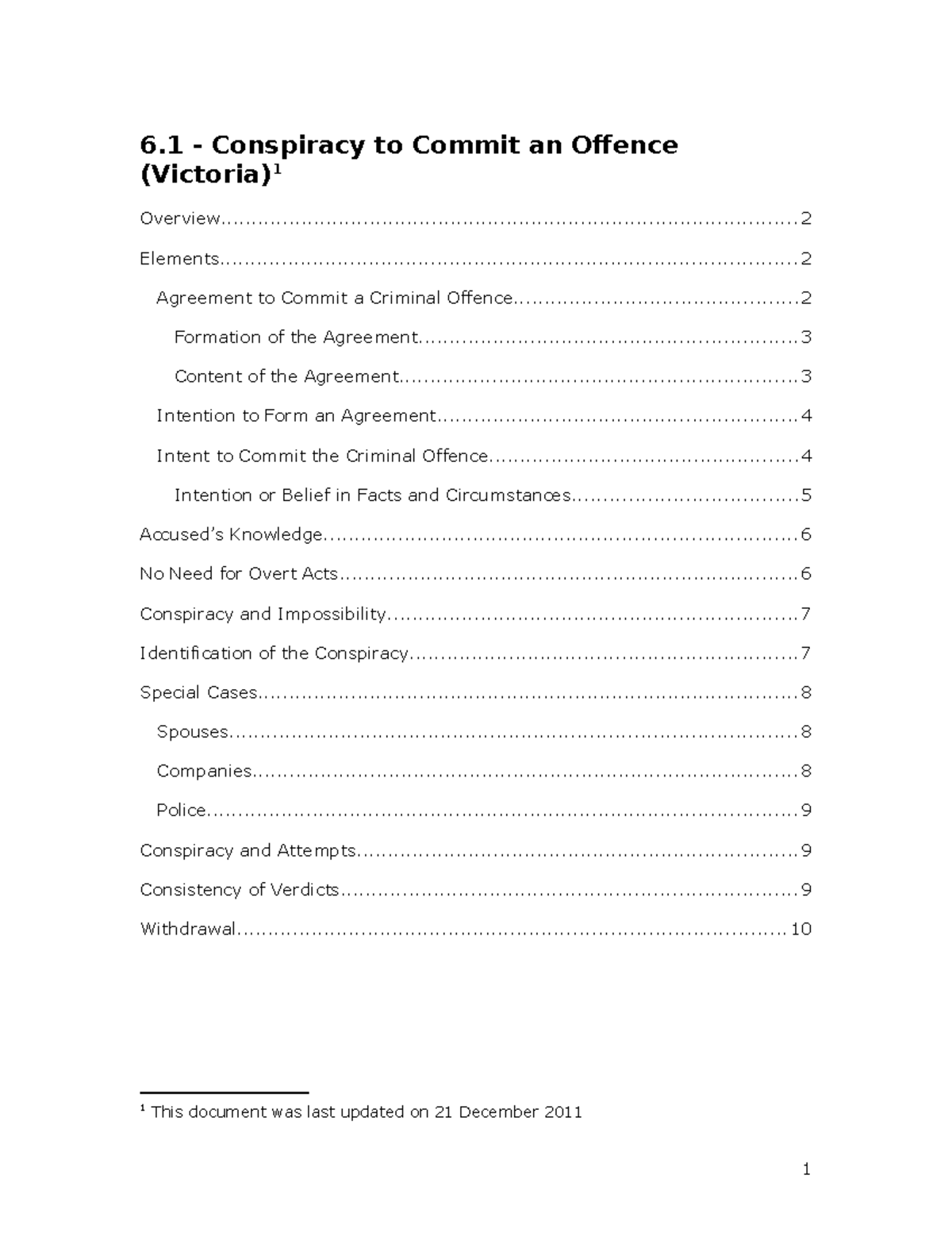 Conspiracy to Commit an Offence - Law 6.1 Bench Notes - Studocu
