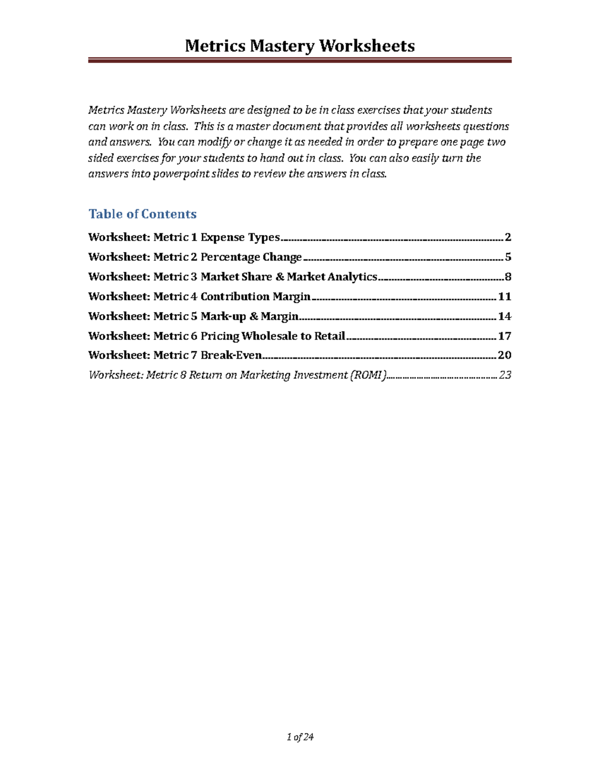 All Metric Answers - Metrics Mastery Worksheets are designed to be in ...