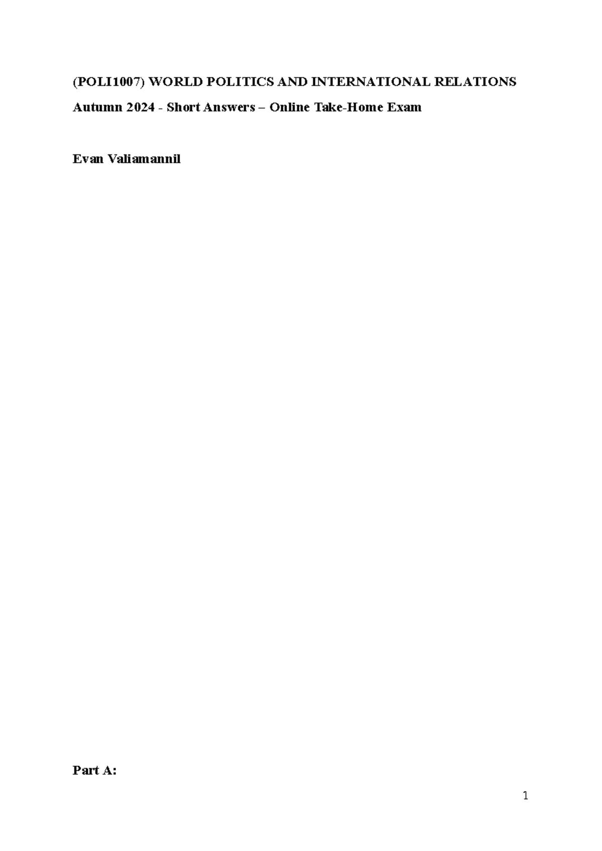 (POLI1007) World Politics & International Relations - Final Exam ...