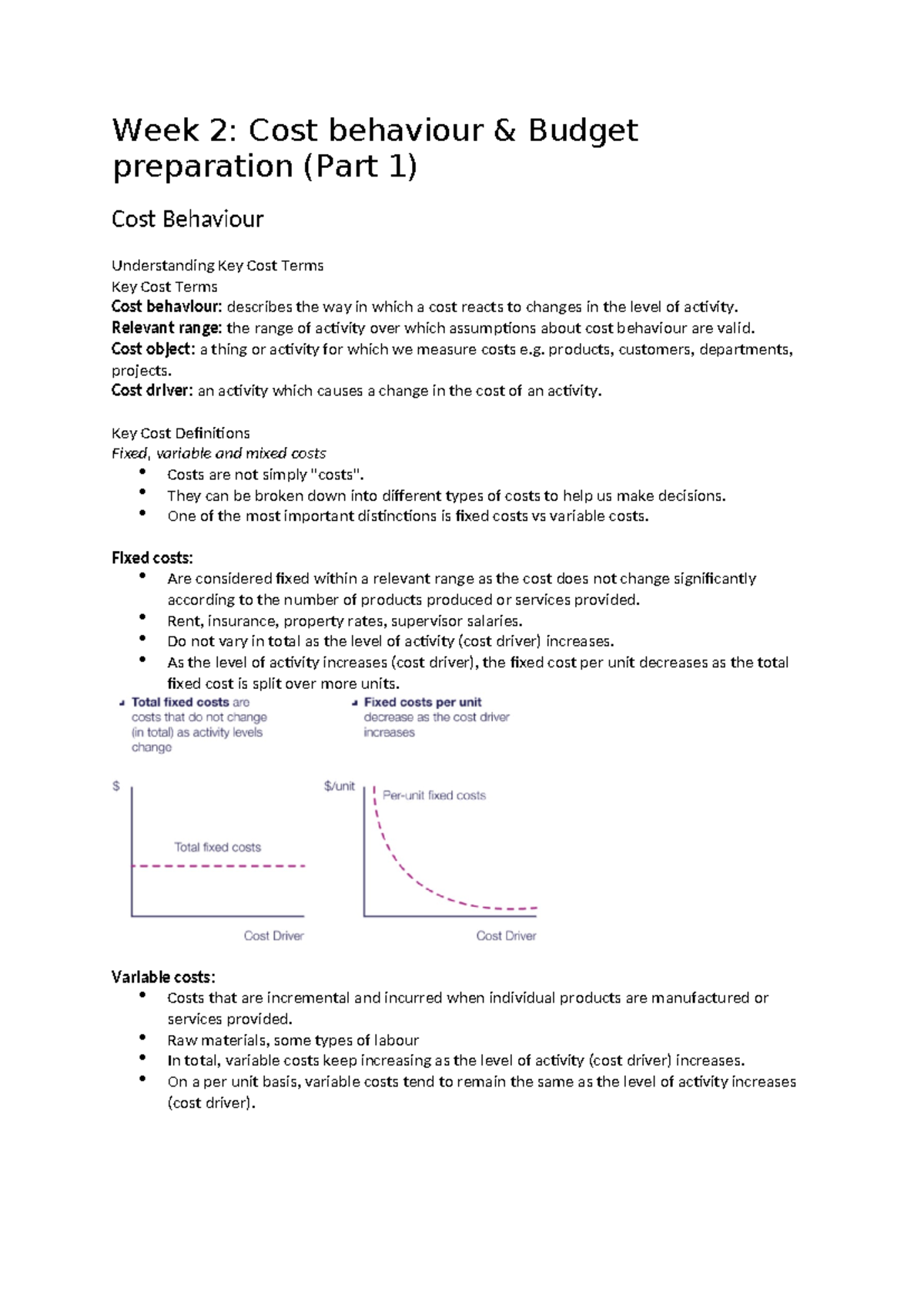 Week 2: Understanding Cost Behaviour & Budget Prep (Part 1) - Studocu