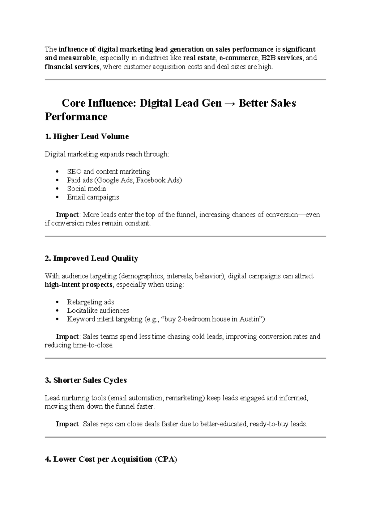 The Impact of Digital Marketing Lead Gen on Sales Performance - Studocu