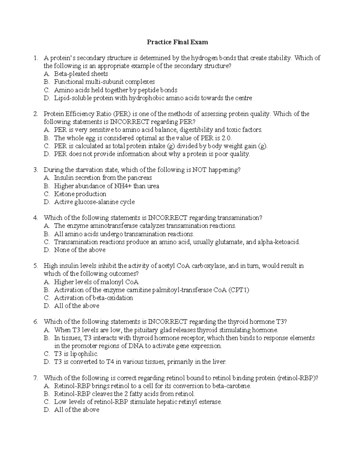Practice Final Exam HSCI 302 F23: Key Concepts in Nutrition - Studocu