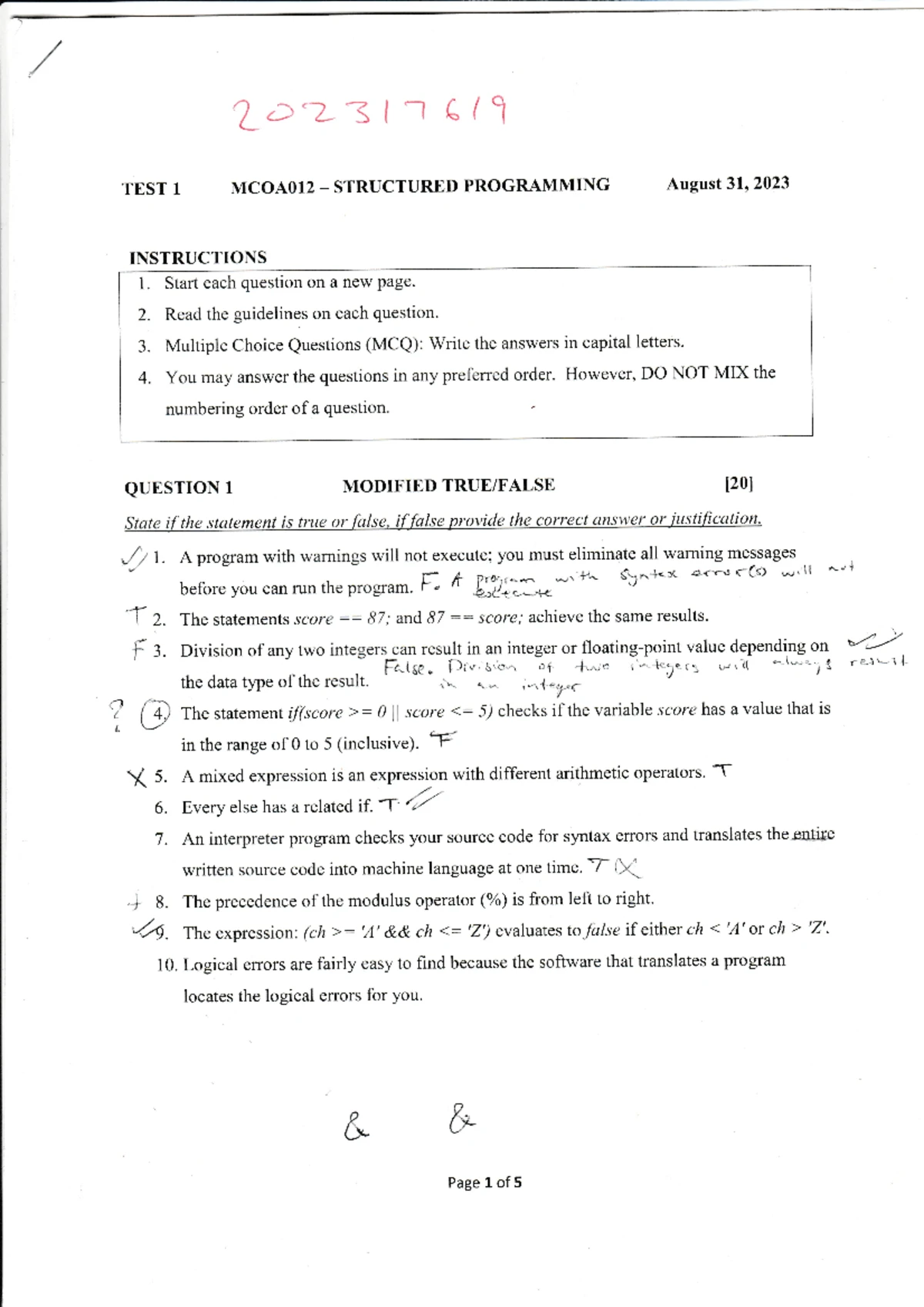 MCOA011 FINAL EXAM: COMPUTING CONCEPTS ALGORITHMS 2017 - Studocu