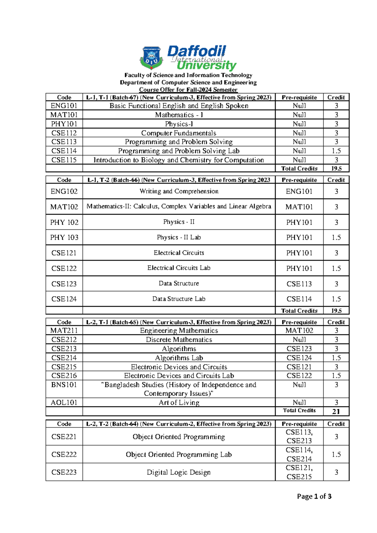 Course Offerings for Computer Science - Fall 2024 Semester - Studocu