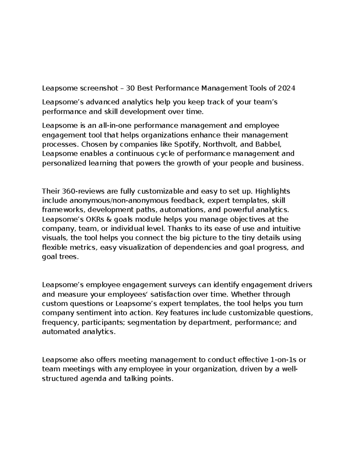 Leapsome TOOL: 30 Best Performance Management Tools for 2024 - Studocu