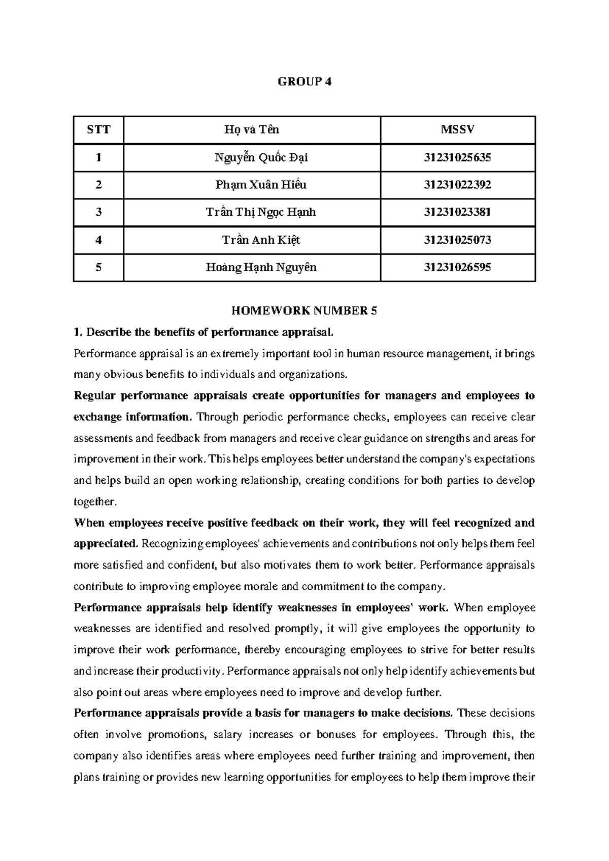 ADP002 - Group 4 - Homework 5: Performance Appraisal Insights - Studocu