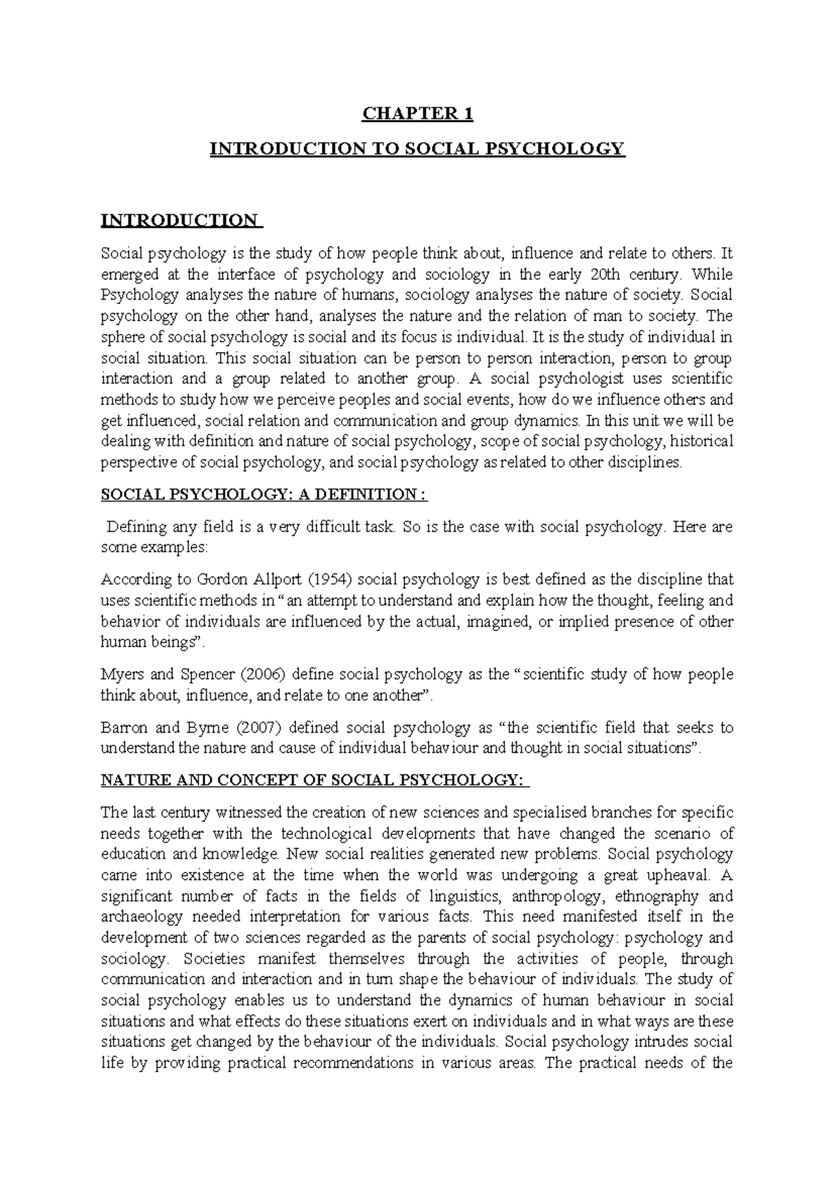CHAPTER 1: NATURE AND SCOPE OF SOCIAL PSYCHOLOGY - Studocu