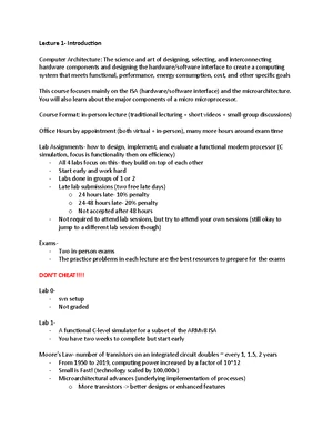 Computer Architecture - Study Notes & Assignments - Studocu
