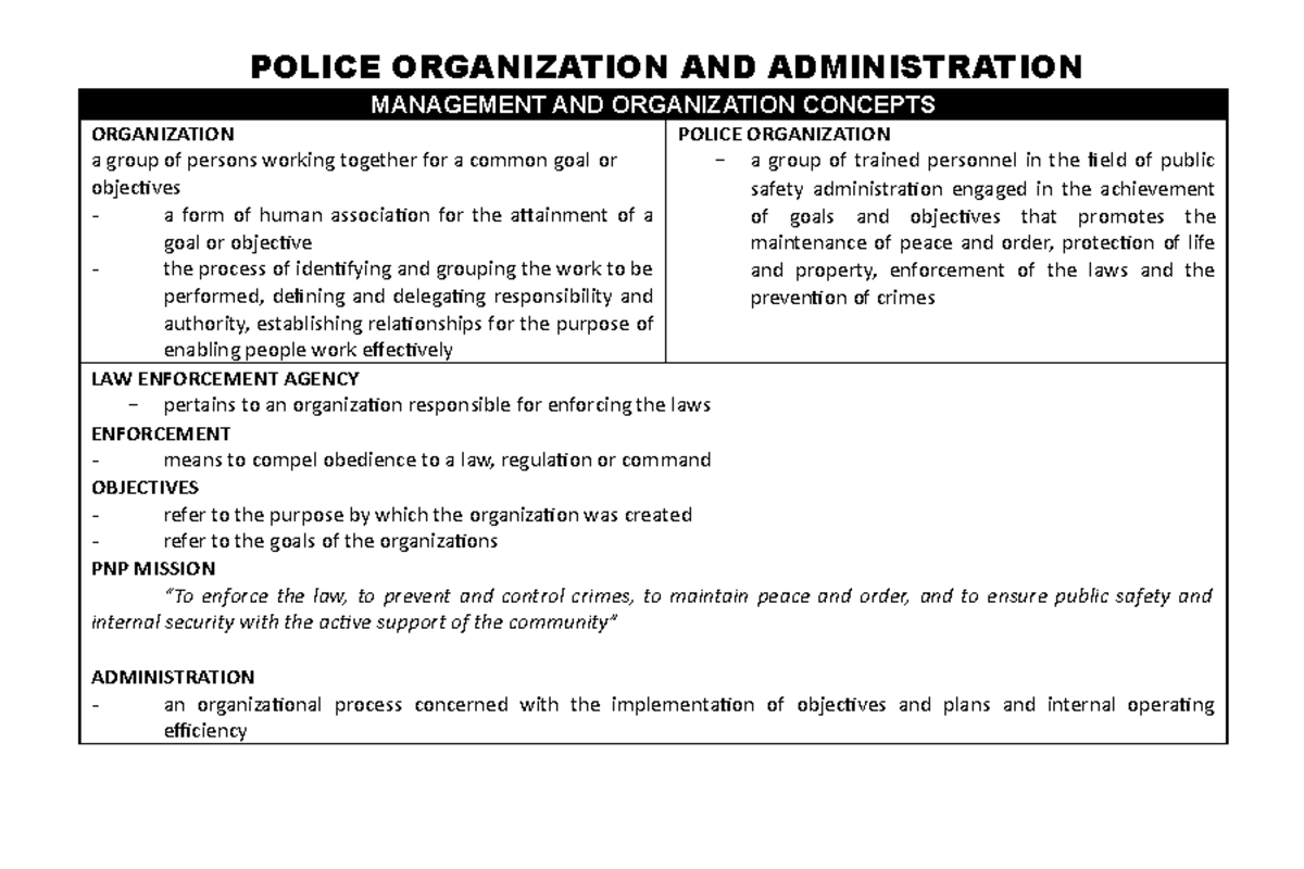 Police Organization and Administration: Key Concepts and Structures ...
