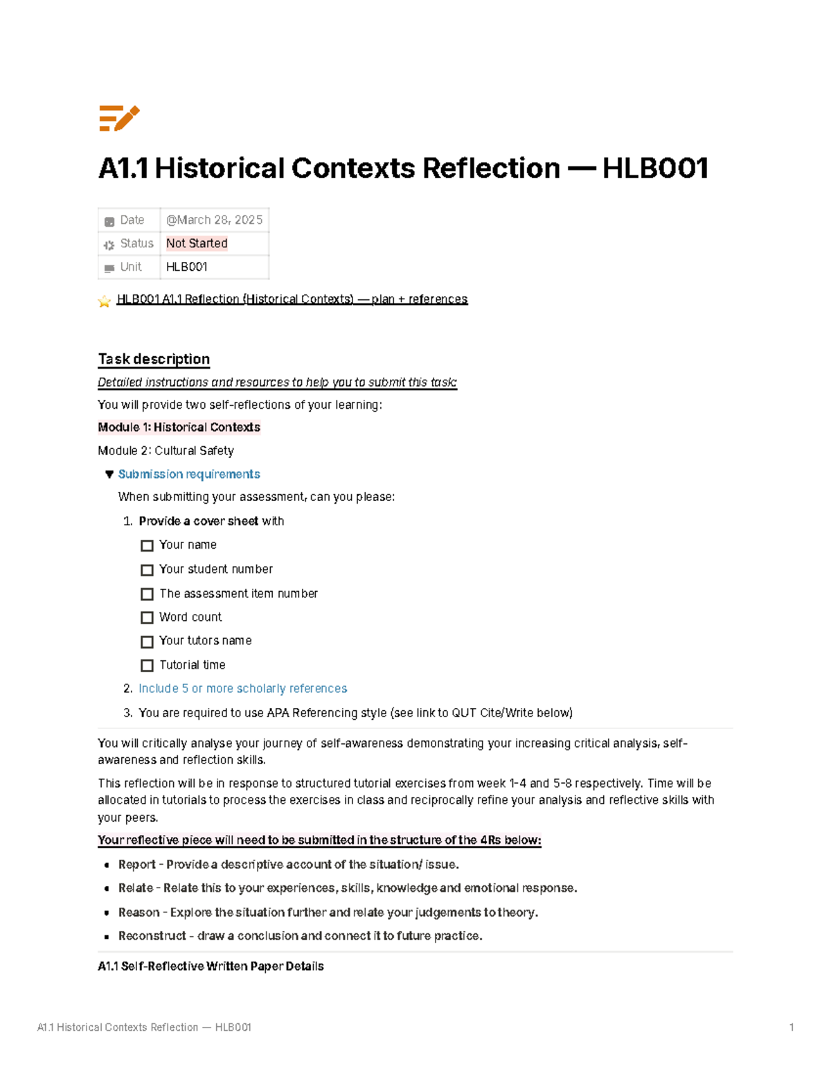 A1.1 Reflection on Historical Contexts and Cultural Safety HLB001 - Studocu