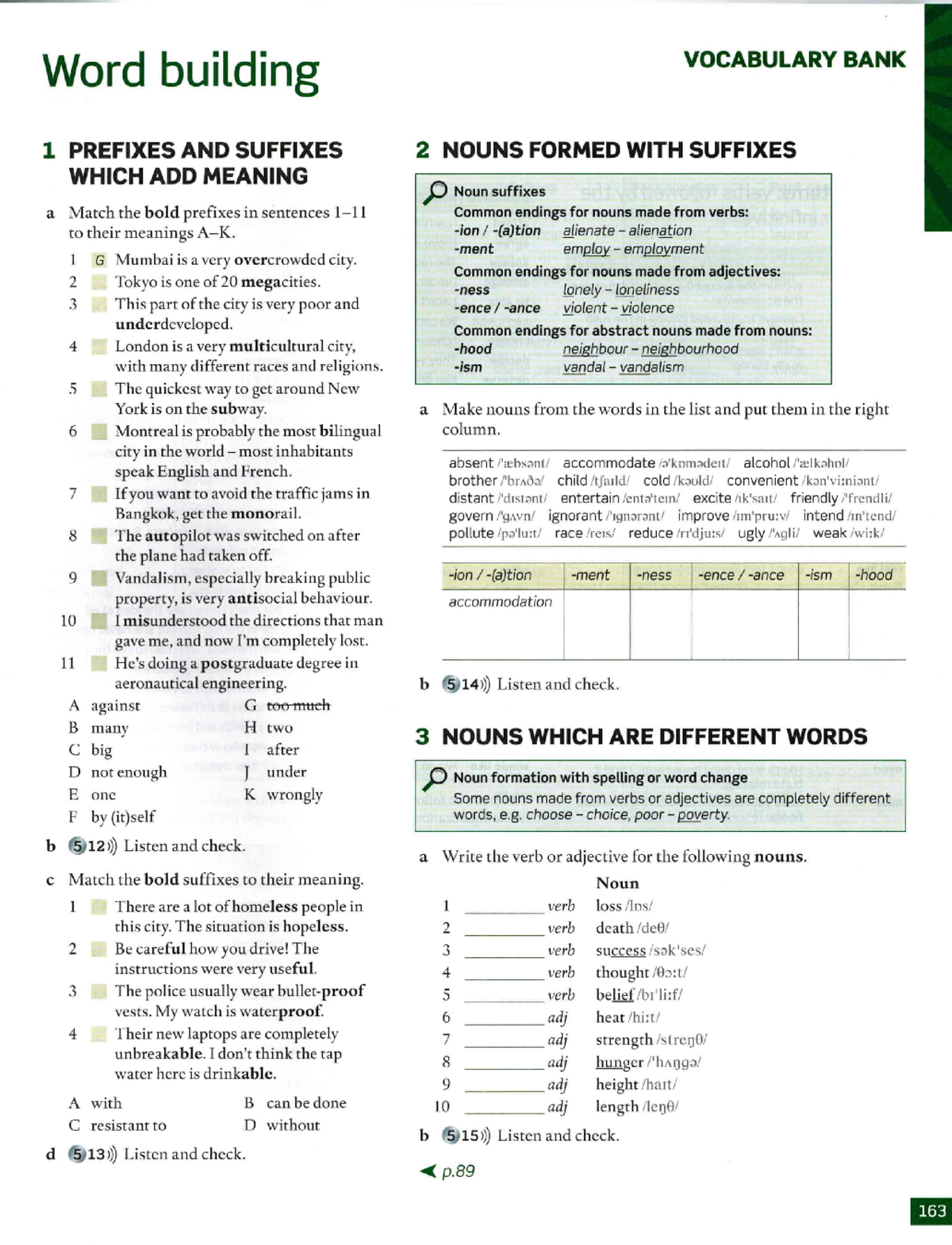 Vocabulary bank - word building - Word building 1 PREFIXES AND SUFFIXES ...