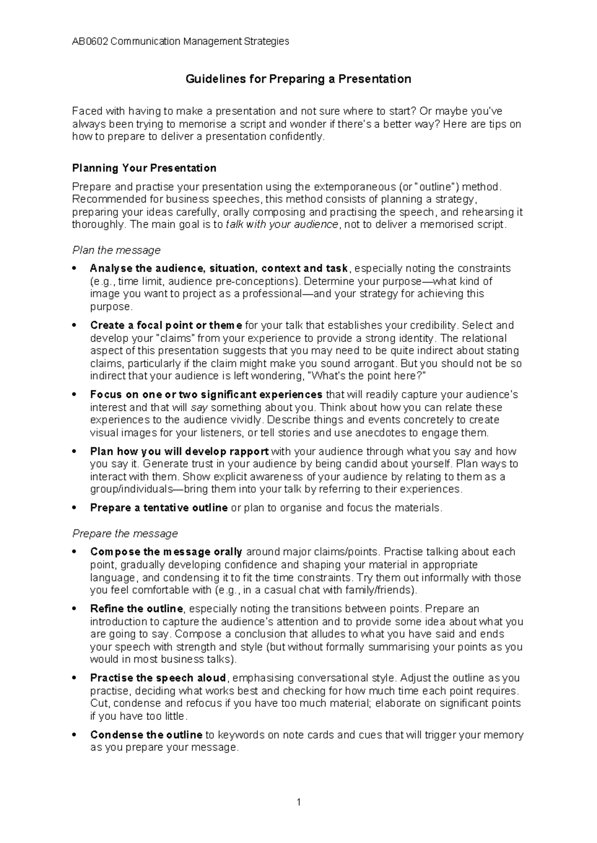 Guidelines for Preparing Presentations - AB0602 Communication ...