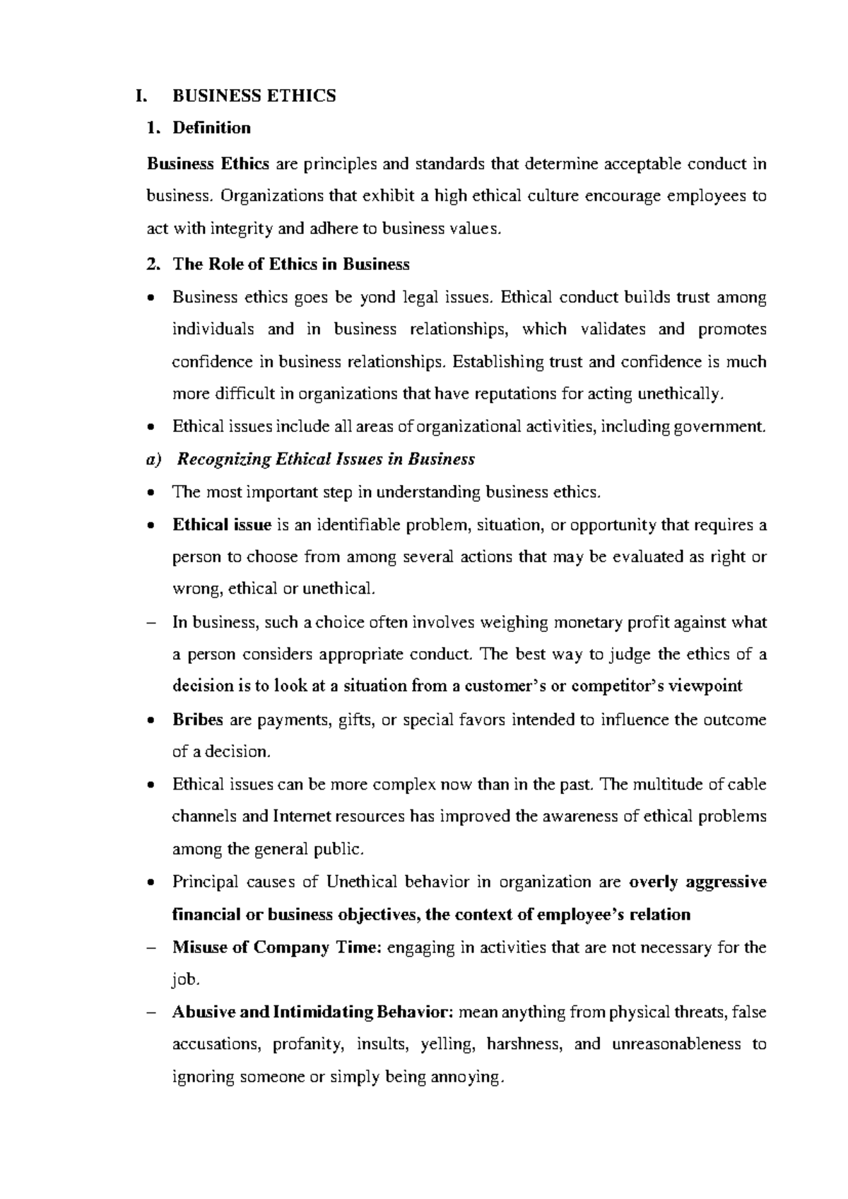 BUS 101: Summary of Business Ethics Principles and Practices - Studocu