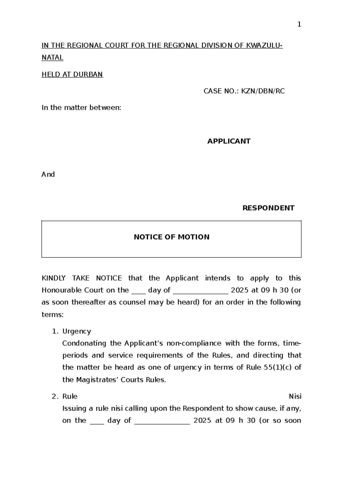 Urgent Interdict Application - Case No. [Insert Case No.] - Studocu