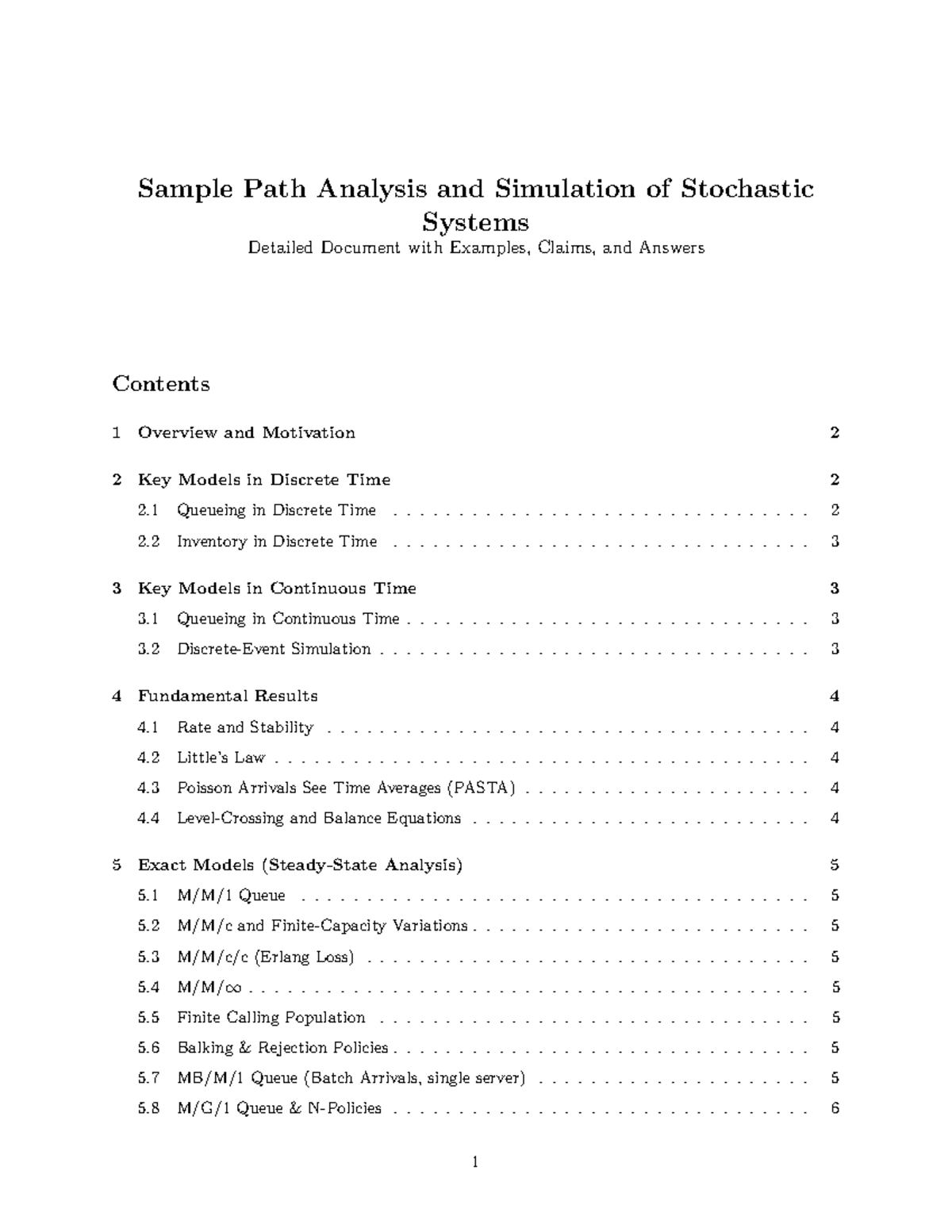 Stochastic Operations Research (SOR) - Sample Path Analysis Summary ...