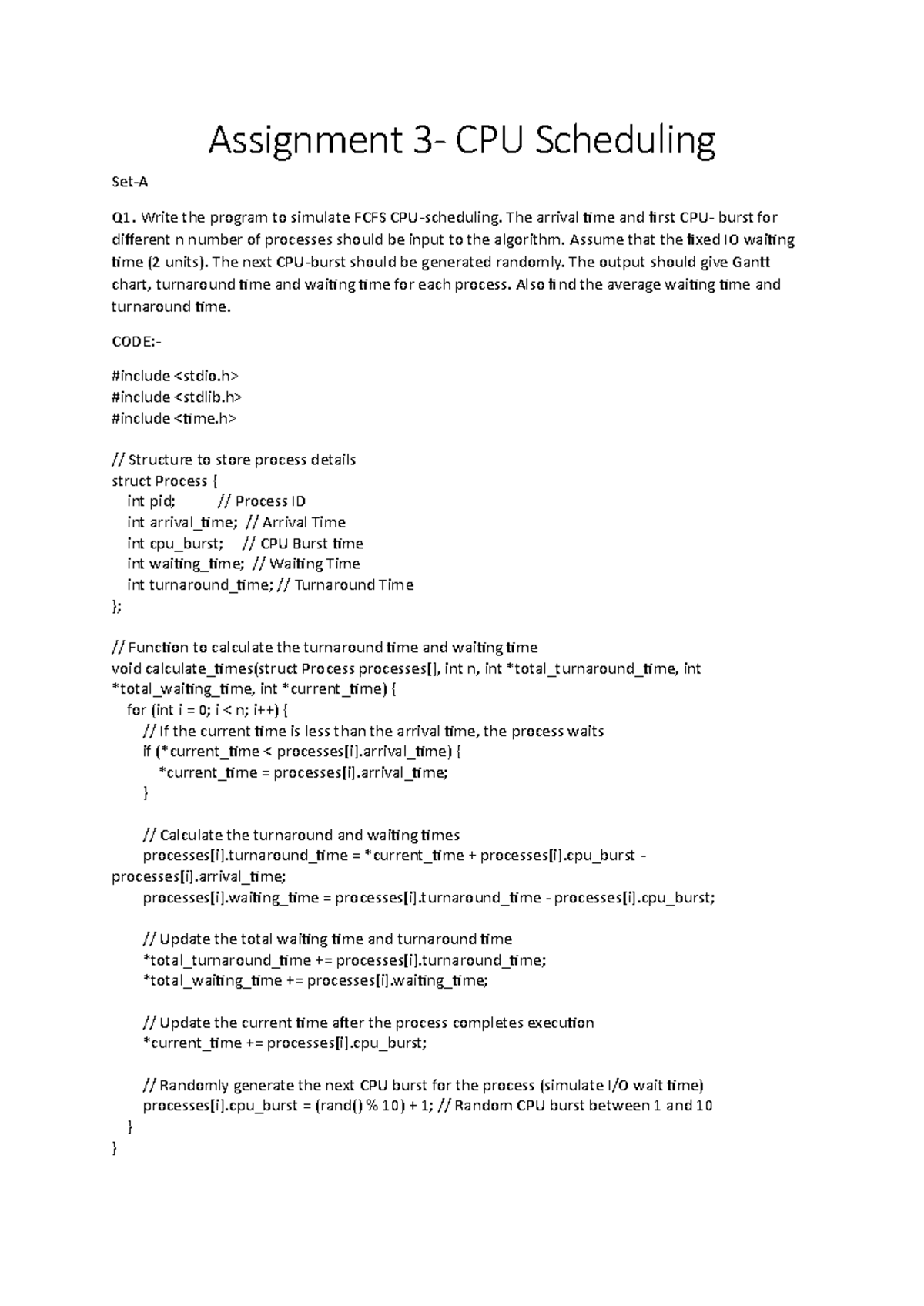 OS Assignment 3 & 4: CPU Scheduling Simulations (Q1-Q2) - Studocu