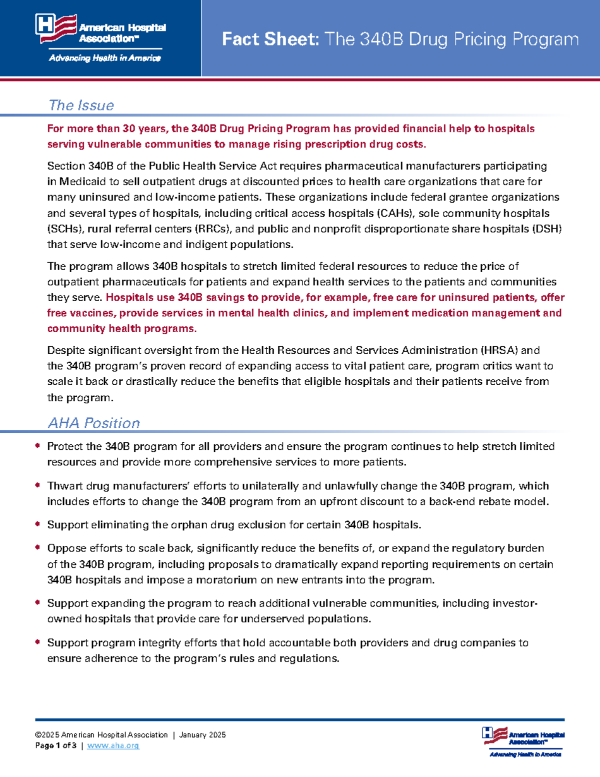 340B Drug Pricing Program Fact Sheet: Key Issues & AHA Position - Studocu