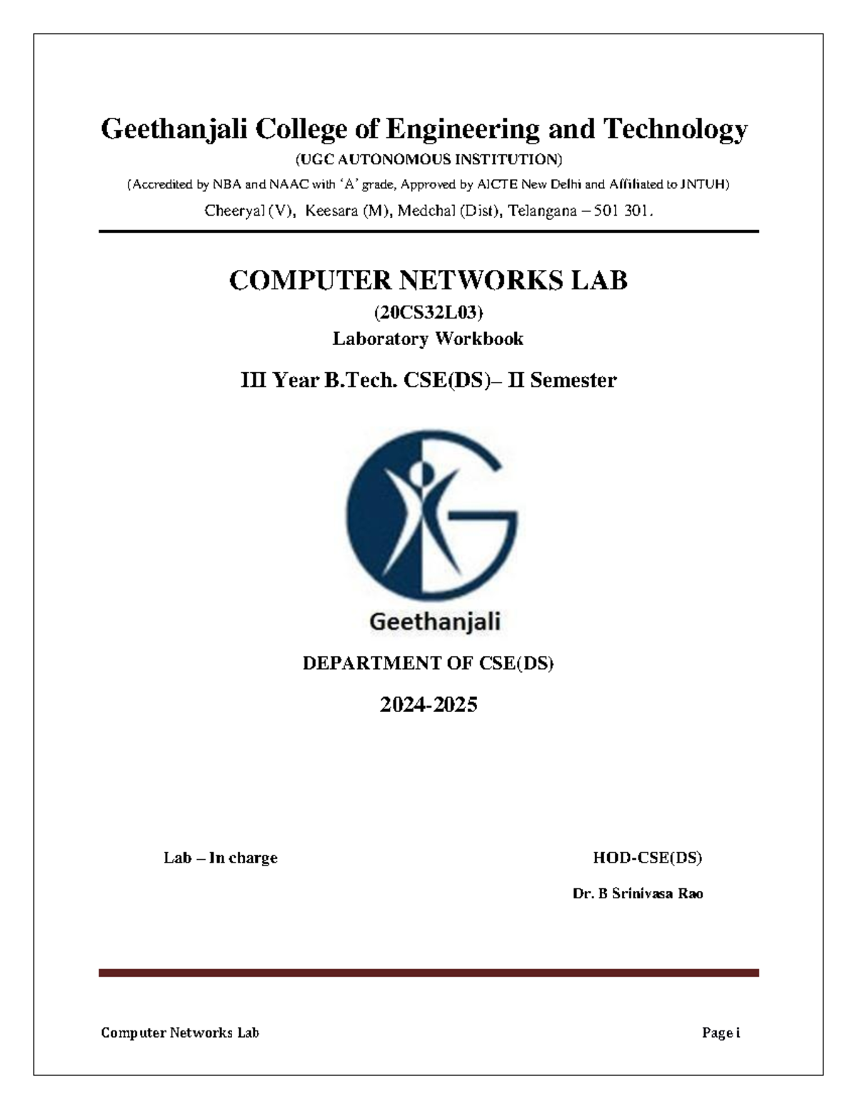 Cn lab manual workbook - Computer Networks Lab Page i Geethanjali ...