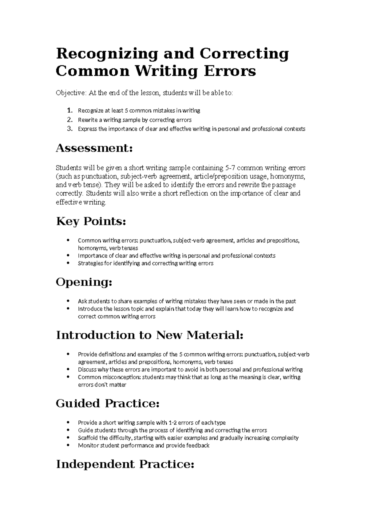 Recognizing and Correcting Common Writing Errors - Recognizing and ...
