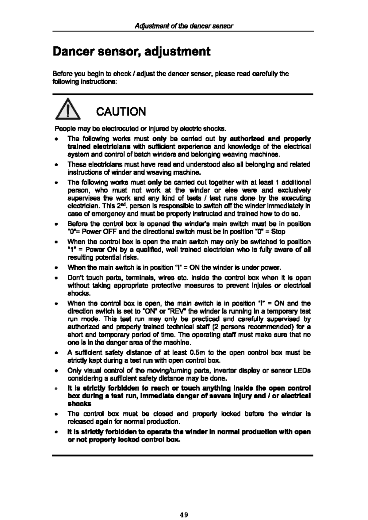 Adjustment of dancer sensor IG6084 - Adjustment of the dancer sensor ...