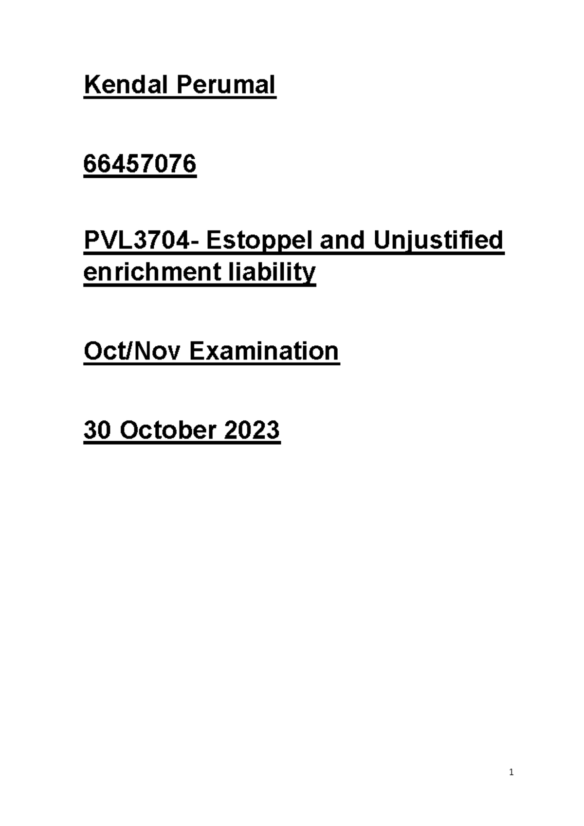 PVL3704 - Estoppel and Unjustified Enrichment Liability Notes for Oct ...
