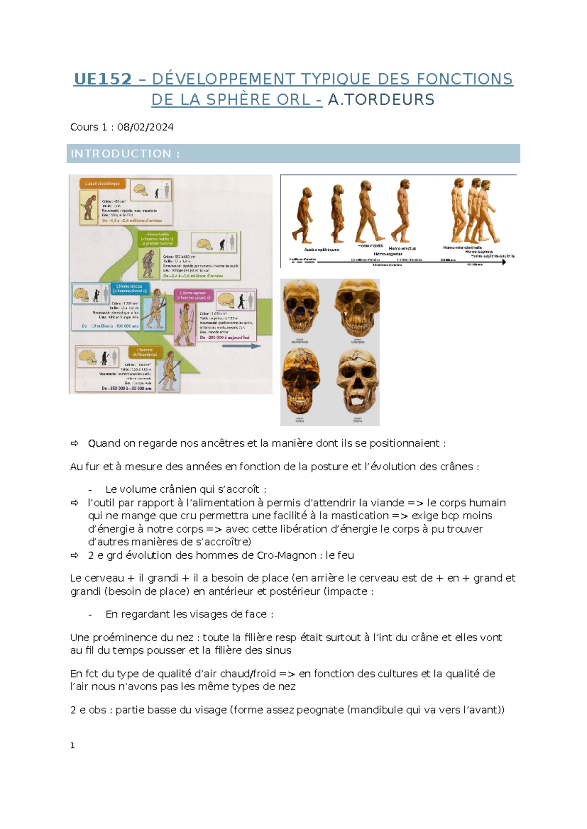 UE152-ORL - Notes sur le Développement des Fonctions de la Sphère ORL ...