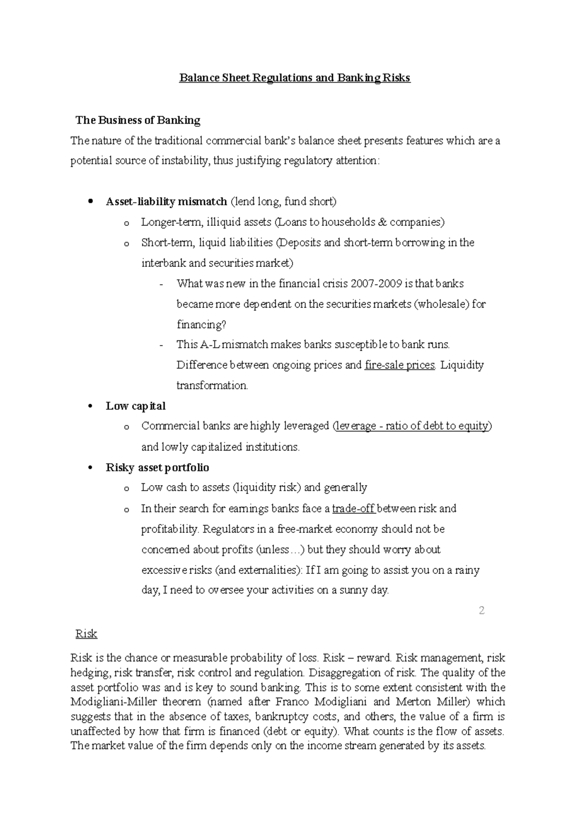 Balance Sheet Regulations & Banking Risks: An In-Depth Analysis - Studocu